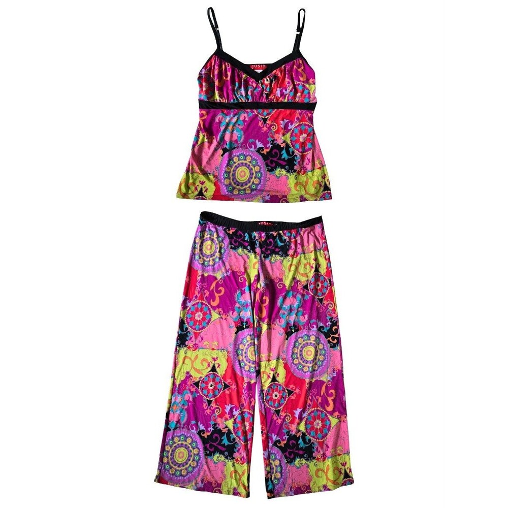 JOSIE BY NATORI Bright Boho Pajama Set Size Medium Camisole Top Pants Bottoms